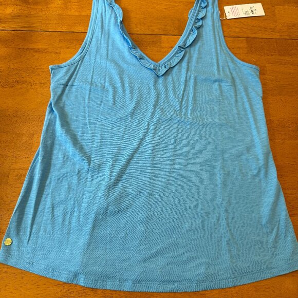 NWT!!! Lilly Pulitzer Lunar Blue Gigi Ruffle Tank Top, Size Large - Picture 2 of 8